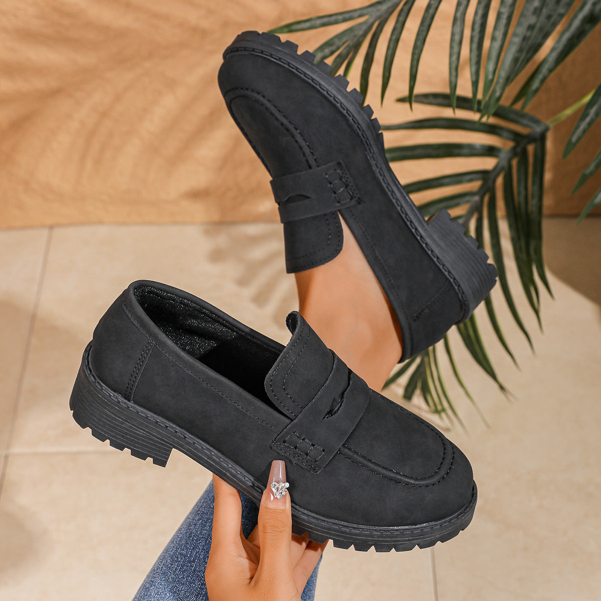 Women's Red Suede Chunky Platform Penny Loafers With Lug Sole