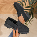 Women's Red Suede Chunky Platform Penny Loafers With Lug Sole