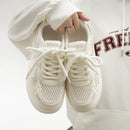 Women's White Mesh Platform Sneakers With Laced Up