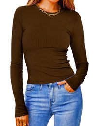 Women’s Fitted Ribbed Long Sleeve Top – Slim Stretch Everyday Shirt