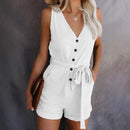 Women’s Sleeveless Buttoned Playsuit – Belted Summer Jumpsuit