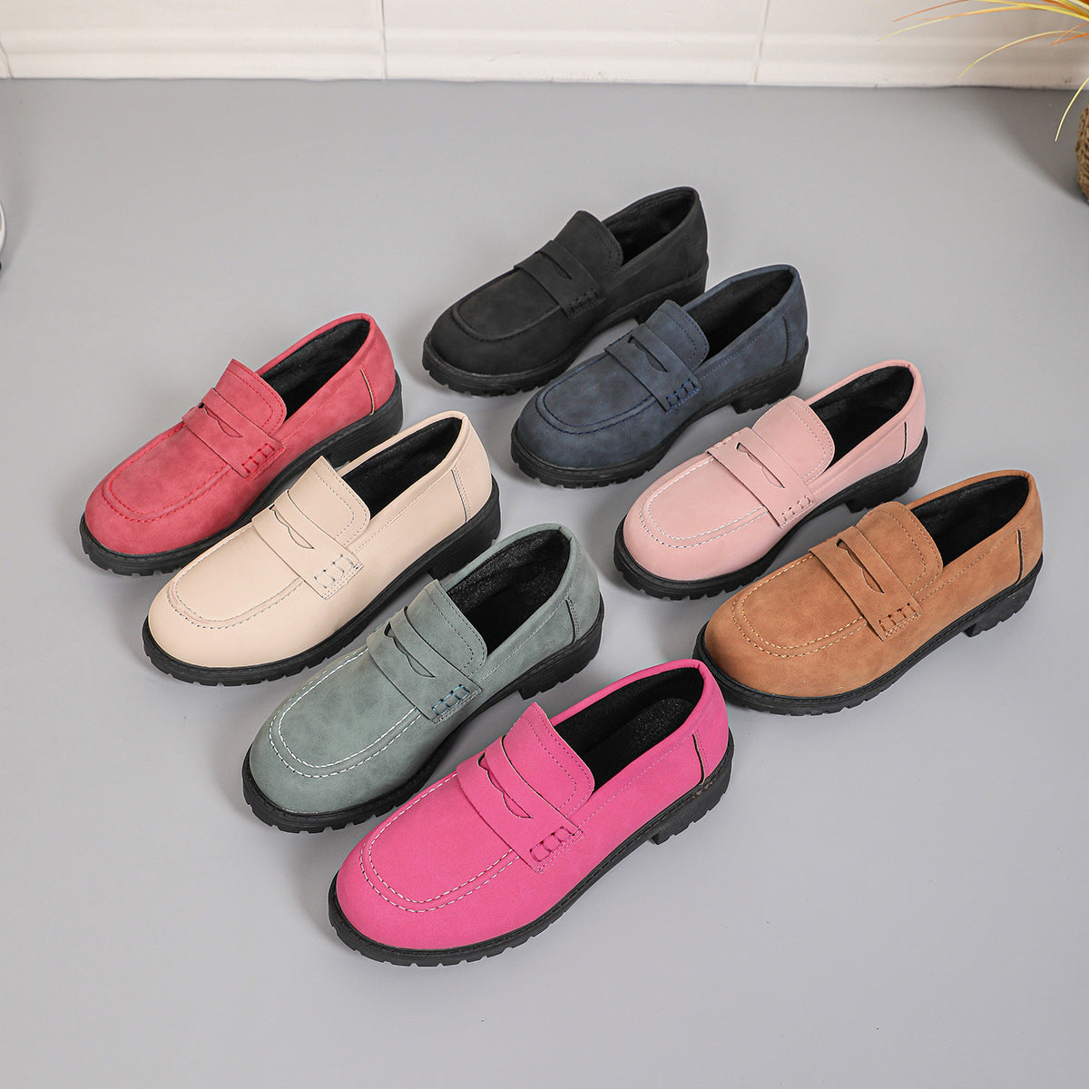 Women's Red Suede Chunky Platform Penny Loafers With Lug Sole