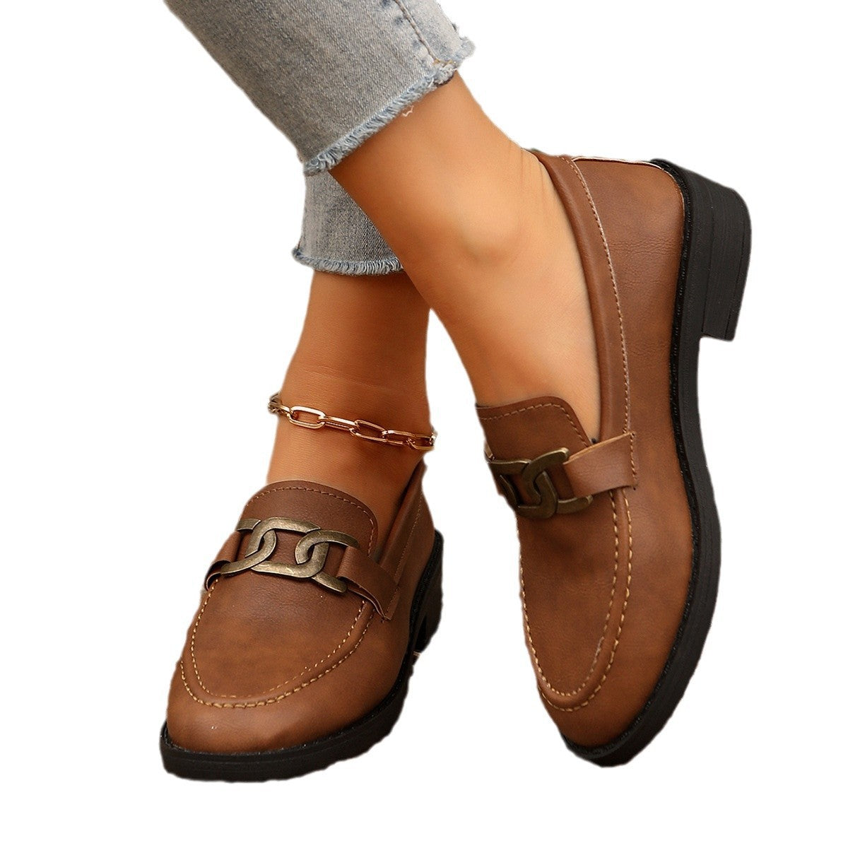 Women’s Elegant Moccasins With Chain Detail – Stylish Comfort Loafers