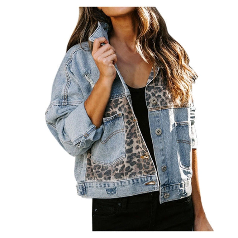Women's Casual Denim Jacket – Trendy Animal Print Patch Jacket