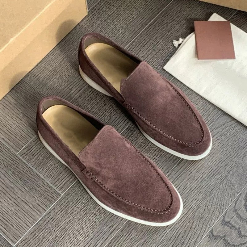 Mens Classic Brown Suede Loafers Slip-On – Casual Elegant Shoes