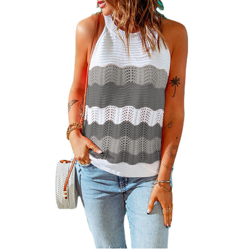 Women's Sleeveless Knit Top – Colorful Wave Pattern Casual Summer Tank