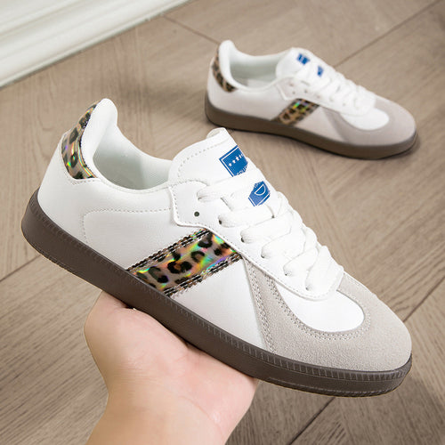 Women's Sporty Laced Up Leather Sneakers With Non-Slip Sole – Casual Comfort Shoes