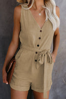 Women’s Sleeveless Buttoned Playsuit – Belted Summer Jumpsuit