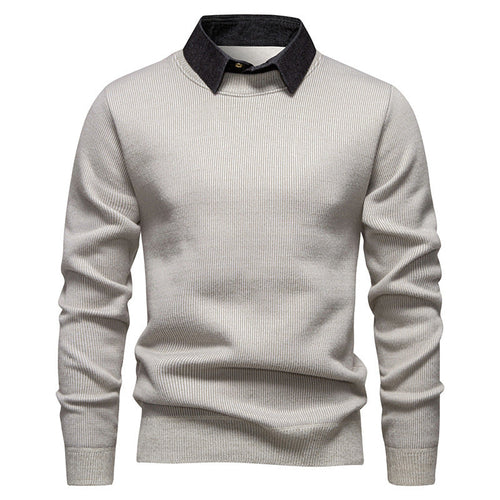 Mens Fine Knit Sweater Modern Collar – Stylish Casual Pullover