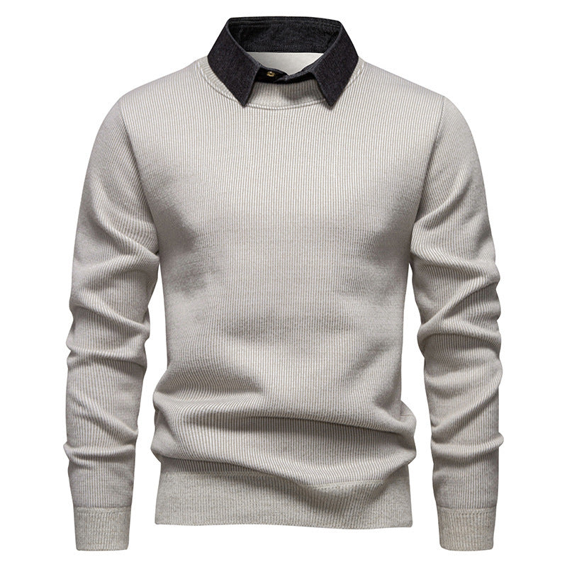 Mens Fine Knit Sweater Modern Collar – Stylish Casual Pullover