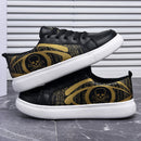 Women’s Black Lace-Up Sneakers With Skull Print – Cushioned Comfort Shoes