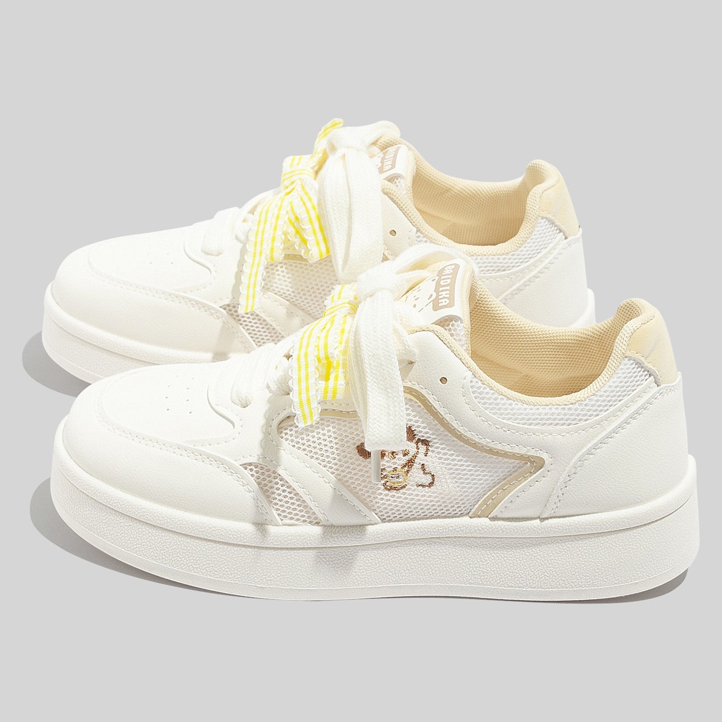 Women's Breathable Laced Up White Mesh Sneakers