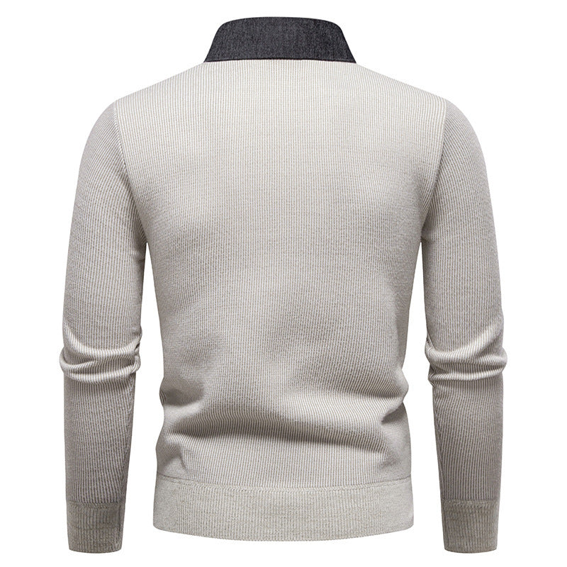 Mens Fine Knit Sweater Modern Collar – Stylish Casual Pullover