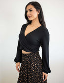 Women's Wrap Top With V-Neck And Long Sleeves – Elegant Slim Fit Blouse