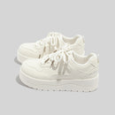 Women's Stylish Laced Up Beige Leather Sneakers With Platform Sole