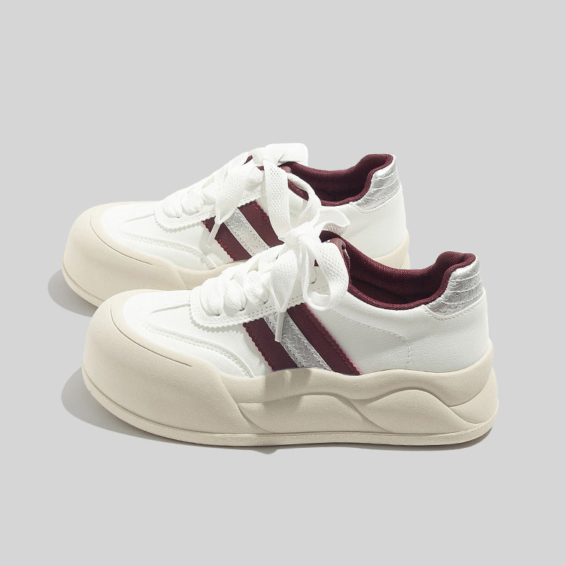 Women's Stylish Laced Up Leather Sneakers With Platform Sole