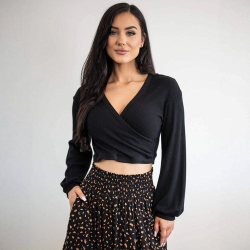 Women's Wrap Top With V-Neck And Long Sleeves – Elegant Slim Fit Blouse