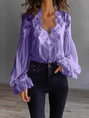 Women’s Long Puff Sleeve Lace Blouse – Elegant Vintage Style Top