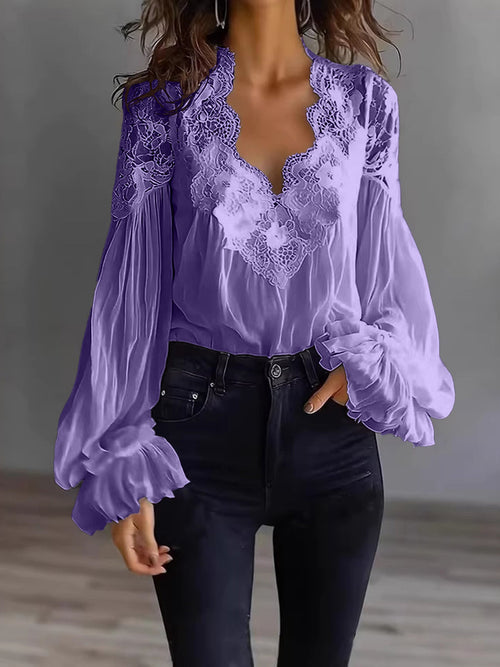 Women’s Long Puff Sleeve Lace Blouse – Elegant Vintage Style Top