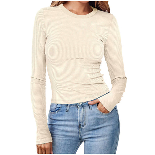 Women’s Fitted Ribbed Long Sleeve Top – Slim Stretch Everyday Shirt