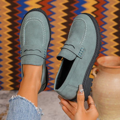 Women's Red Suede Chunky Platform Penny Loafers With Lug Sole