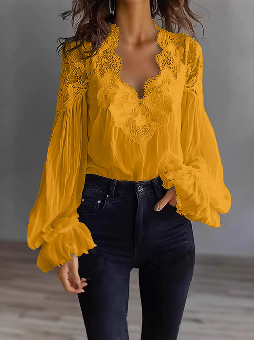 Women’s Long Puff Sleeve Lace Blouse – Elegant Vintage Style Top