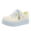 Women's Stylish Laced Up Beige Leather Sneakers With Platform Sole