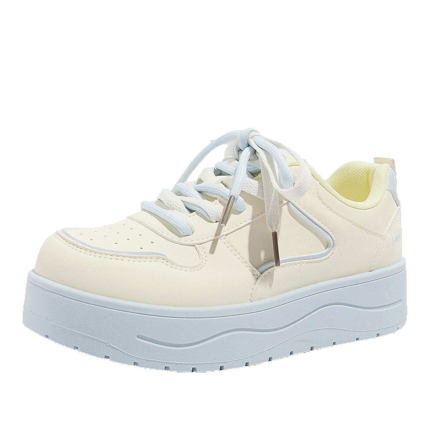 Women's Stylish Laced Up Beige Leather Sneakers With Platform Sole