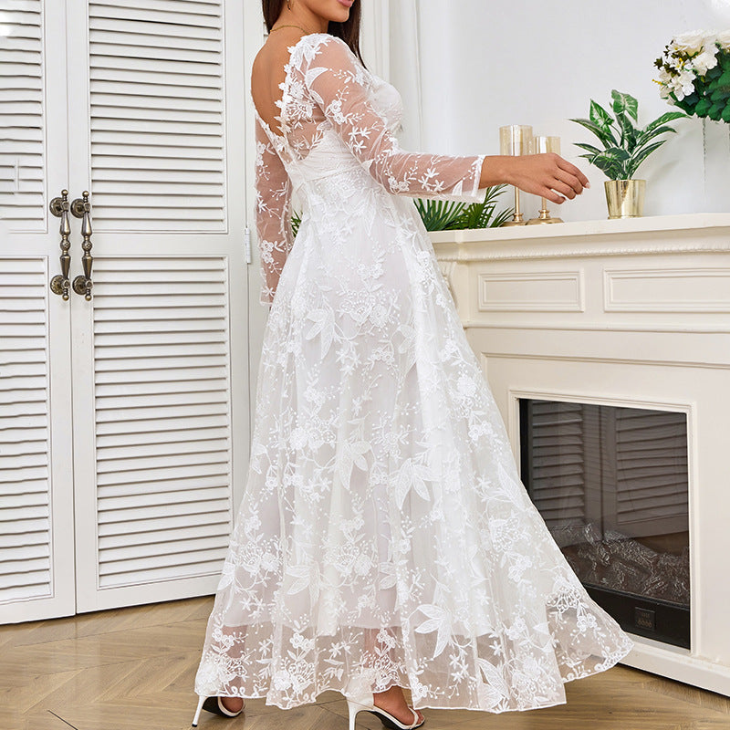 Women's Elegant Lace Detailed Wedding Dress With Voluminous Skirt – Princess Bridal Gown