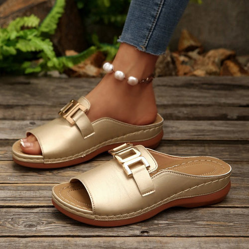 Women’s Slip On Buckle Wedge Sandals – Comfortable Platform Shoes