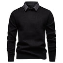 Mens Fine Knit Sweater Modern Collar – Stylish Casual Pullover
