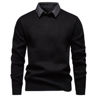Mens Fine Knit Sweater Modern Collar – Stylish Casual Pullover