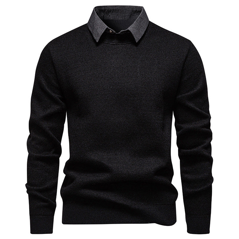 Mens Fine Knit Sweater Modern Collar – Stylish Casual Pullover