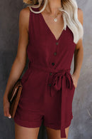 Women’s Sleeveless Buttoned Playsuit – Belted Summer Jumpsuit
