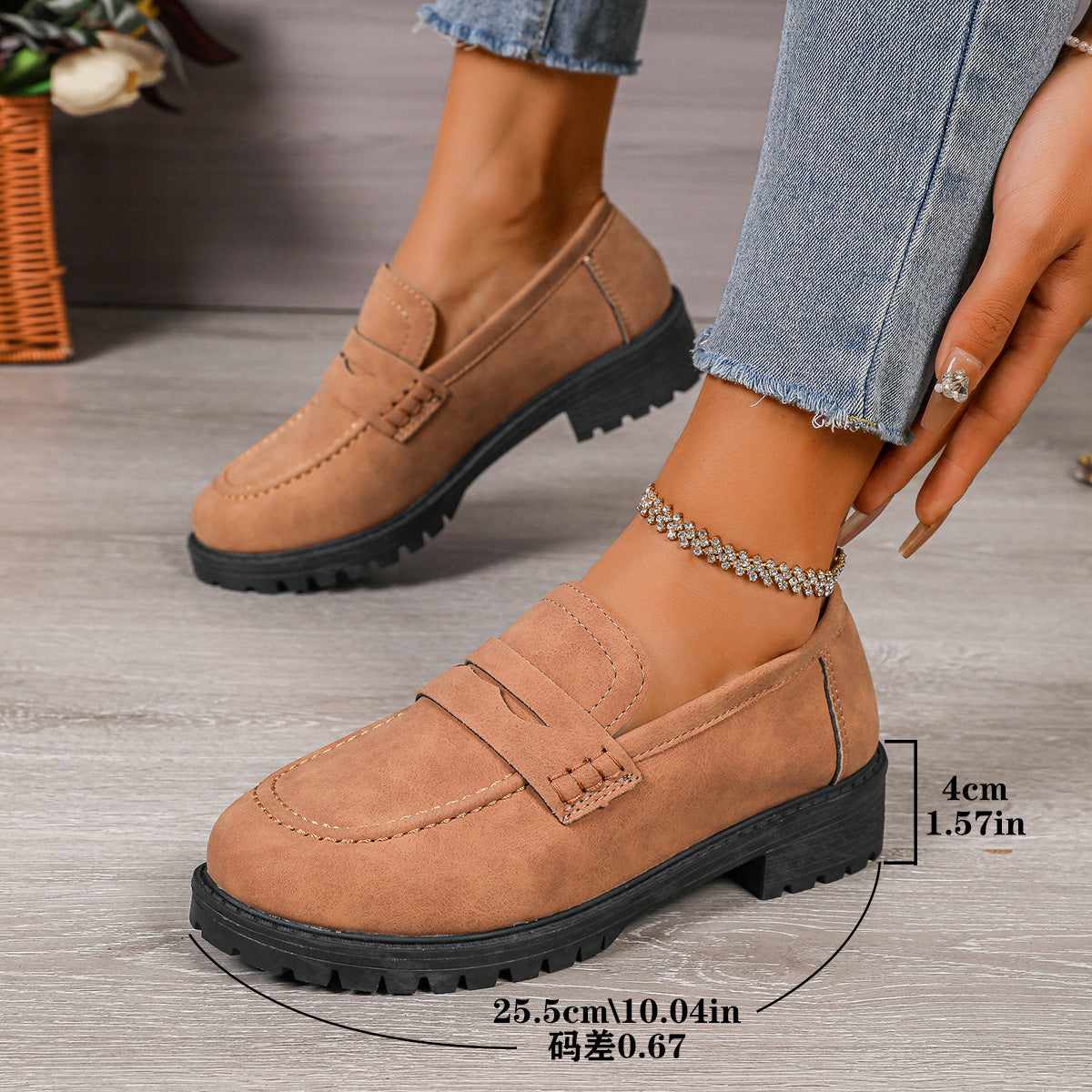 Women's Red Suede Chunky Platform Penny Loafers With Lug Sole