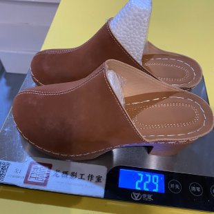 Women's Black Suede-Like Block Heel Mules With White Stitching