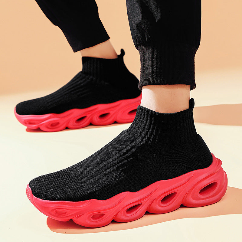 Women's Sock Style Ankle Sneakers With White Sole Lightweight Fit