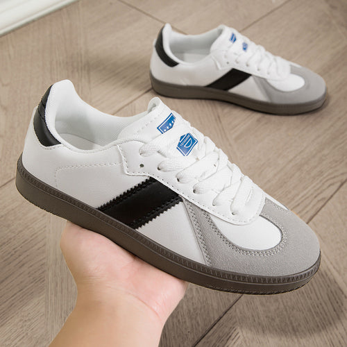 Women's Sporty Laced Up Leather Sneakers With Non-Slip Sole – Casual Comfort Shoes