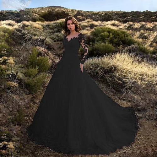 Women's Elegant Lace Detailed Wedding Dress With Voluminous Skirt – Princess Bridal Gown
