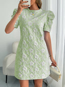 Women's Elegant Blue Textured Floral Mini Dress – Chic Party Style