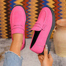 Women's Red Suede Chunky Platform Penny Loafers With Lug Sole