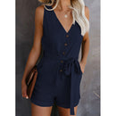 Women’s Sleeveless Buttoned Playsuit – Belted Summer Jumpsuit