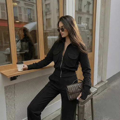 Women’s Warm Sweatsuit Set – Cozy Tracksuit With Pockets High Collar