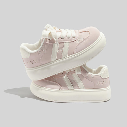 Women's Trendy Laced Up Suede Sneakers With Red Laces