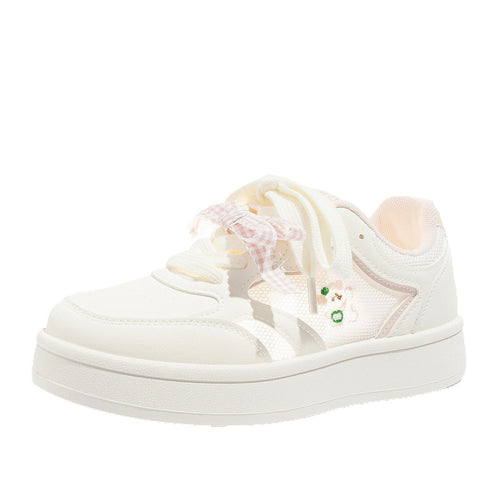 Women's Breathable Laced Up White Mesh Sneakers