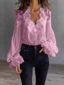 Women’s Long Puff Sleeve Lace Blouse – Elegant Vintage Style Top