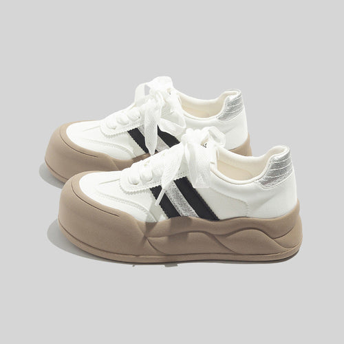 Women's Stylish Laced Up Leather Sneakers With Platform Sole