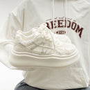 Women's White Mesh Platform Sneakers With Laced Up