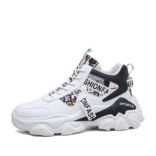 Women's Trendy Platform Sneakers With Letter Imprints And Lace Up Fit