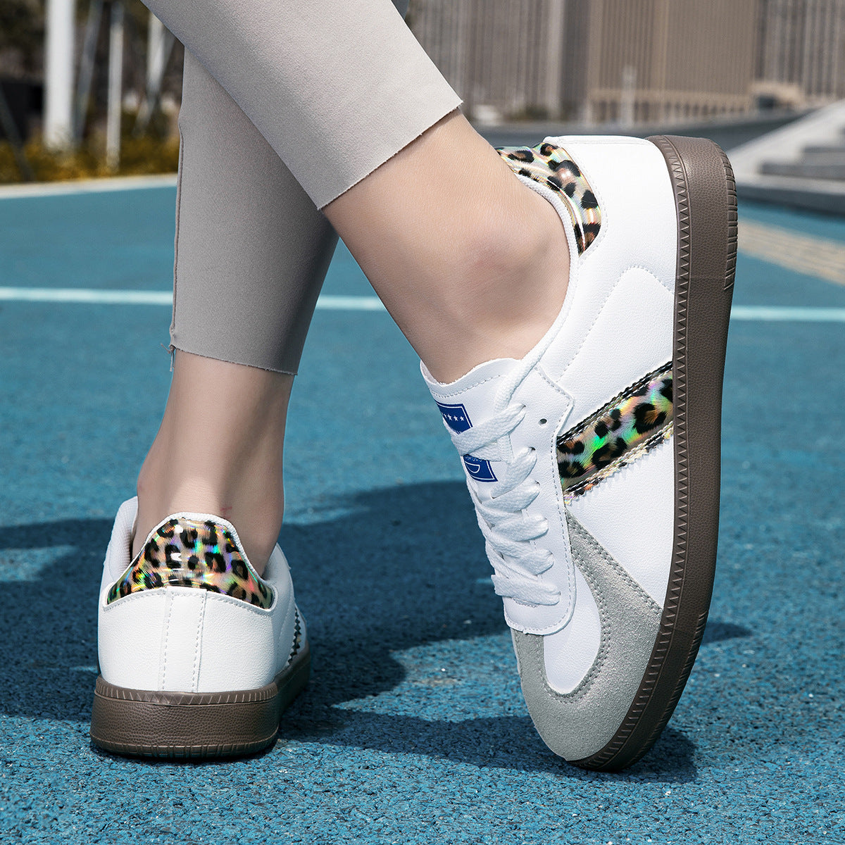 Women's Sporty Laced Up Leather Sneakers With Non-Slip Sole – Casual Comfort Shoes